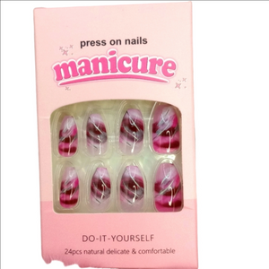 Manicure medium ballerina purple silver marble design false nails NWT